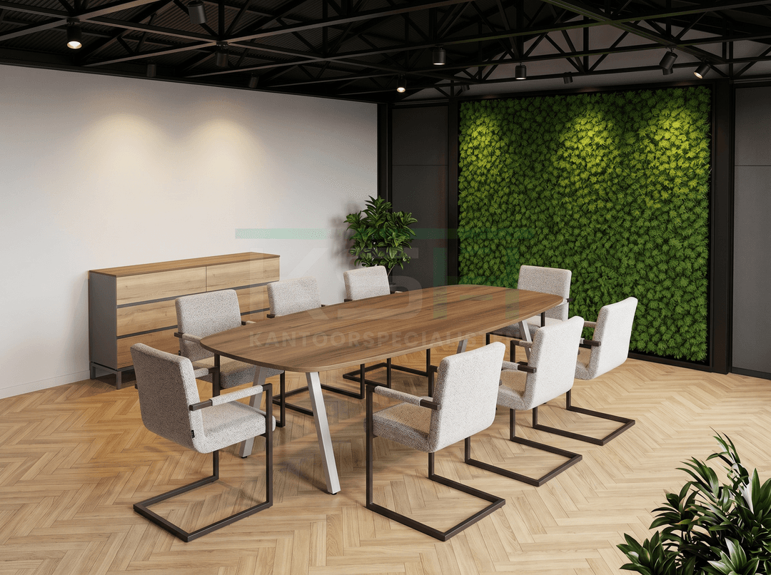 V-poot Vergadertafel Deens Ovaal 240x120cm Aluminium - Hickory Noten