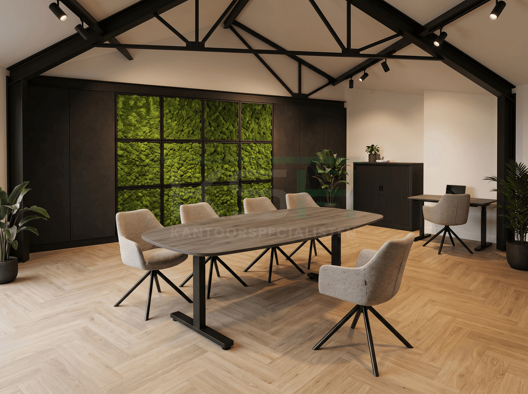 Vamo T-poot Vergadertafel Deens Ovaal 240x120cm Zwart - Bruin eiken