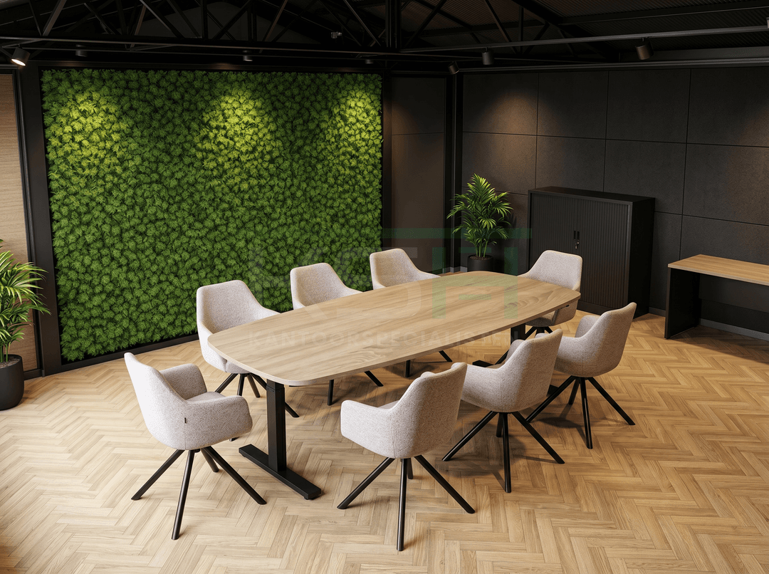 Vamo T-poot Vergadertafel Deens Ovaal 240x120cm Zwart - Midden eiken