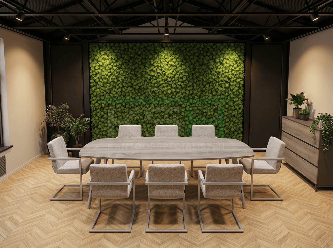 Real-poot Vergadertafel Deens Ovaal 240x120cm Aluminium - Midden eiken