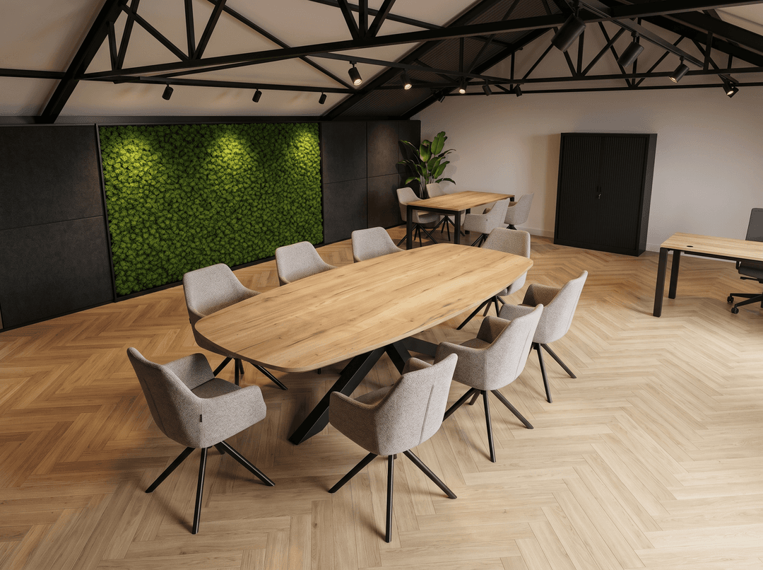Matrix-poot Vergadertafel Deens Ovaal 240x120cm Zwart - Natuur eiken