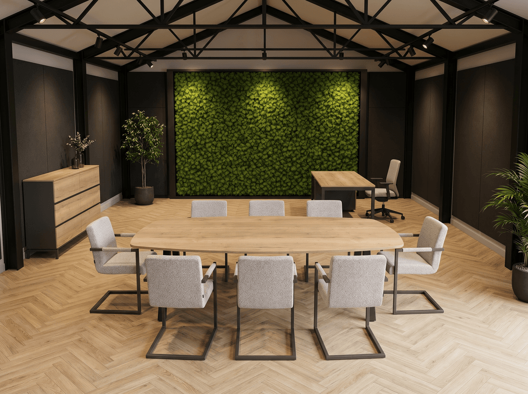V-poot Vergadertafel Deens Ovaal 240x120cm Zwart - Natuur eiken