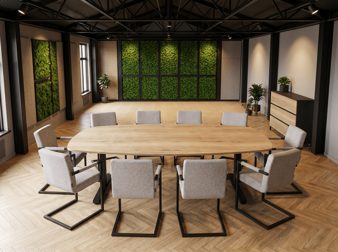 Vamo T-poot Vergadertafel Deens Ovaal 240x120cm Zwart - Natuur eiken