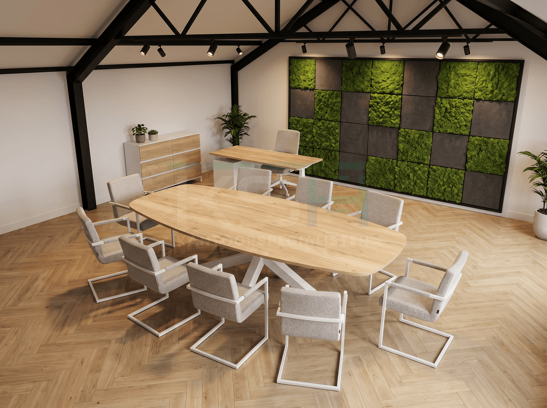 Matrix-poot Vergadertafel Deens Ovaal 240x120cm Wit - Natuur eiken
