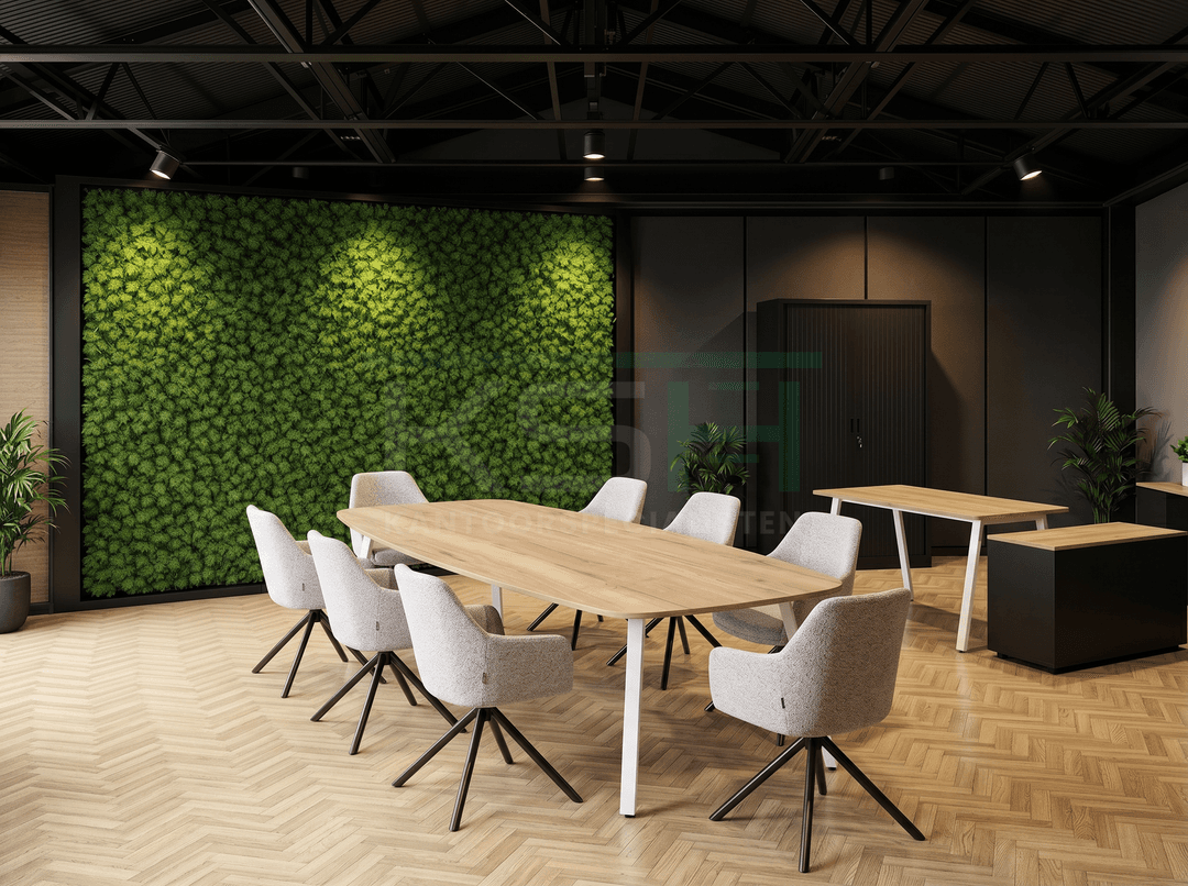 V-poot Vergadertafel Deens Ovaal 240x120cm Wit - Natuur eiken