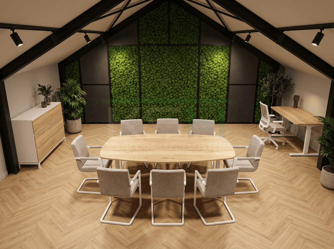 Vamo T-poot Vergadertafel Deens Ovaal 240x120cm Wit - Natuur eiken