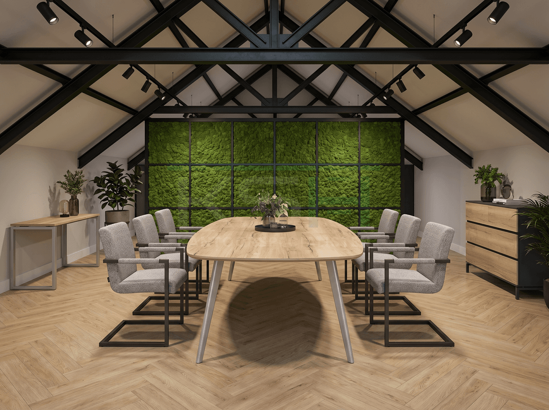 Real-poot Vergadertafel Deens Ovaal 240x120cm Aluminium - Natuur eiken
