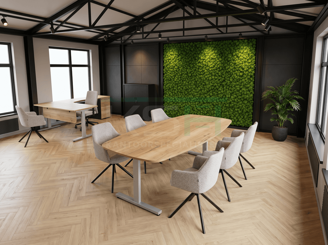 Vamo T-poot Vergadertafel Deens Ovaal 240x120cm Aluminium - Natuur eiken