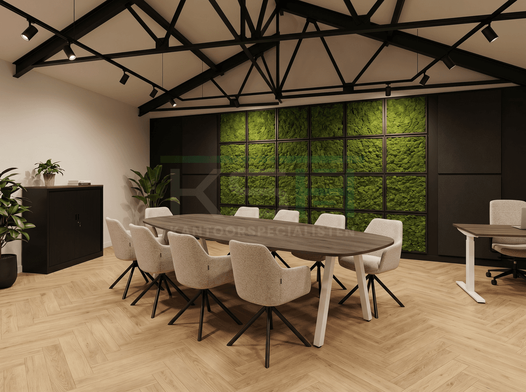 V-poot Vergadertafel Deens Ovaal 240x120cm Wit - Bruin eiken