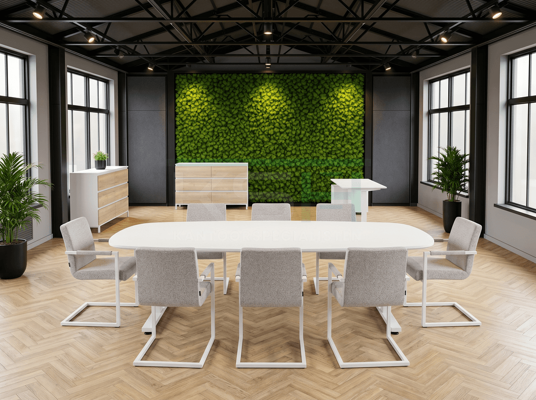 Vamo T-poot Vergadertafel Deens Ovaal 240x120cm Wit - Wit