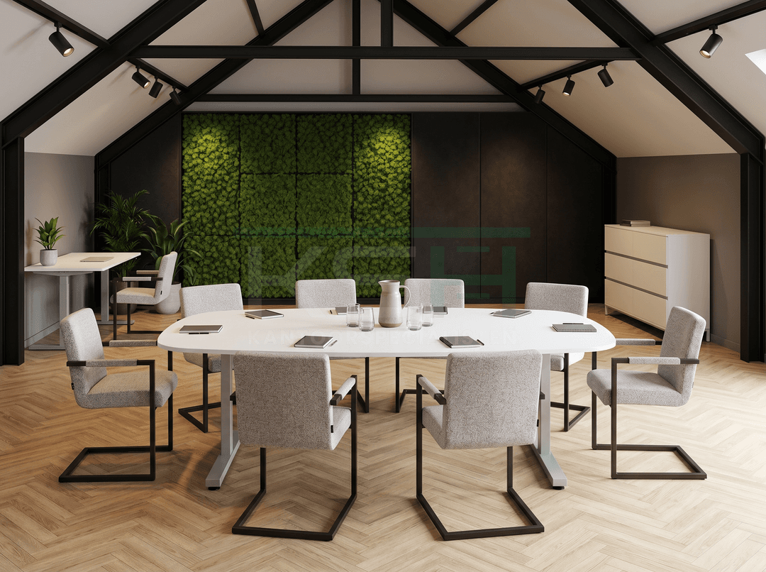 Vamo T-poot Vergadertafel Deens Ovaal 240x120cm Aluminium - Wit