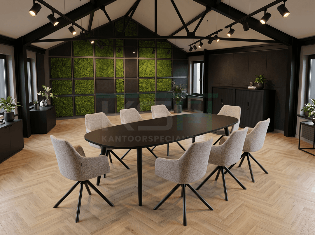 Real-poot Vergadertafel Deens Ovaal 240x120cm Zwart - Zwart