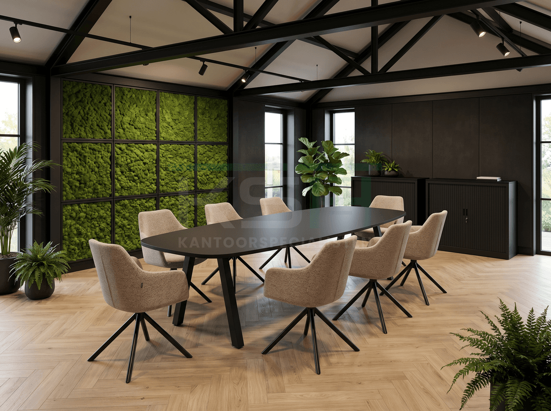 V-poot Vergadertafel Deens Ovaal 240x120cm Zwart - Zwart