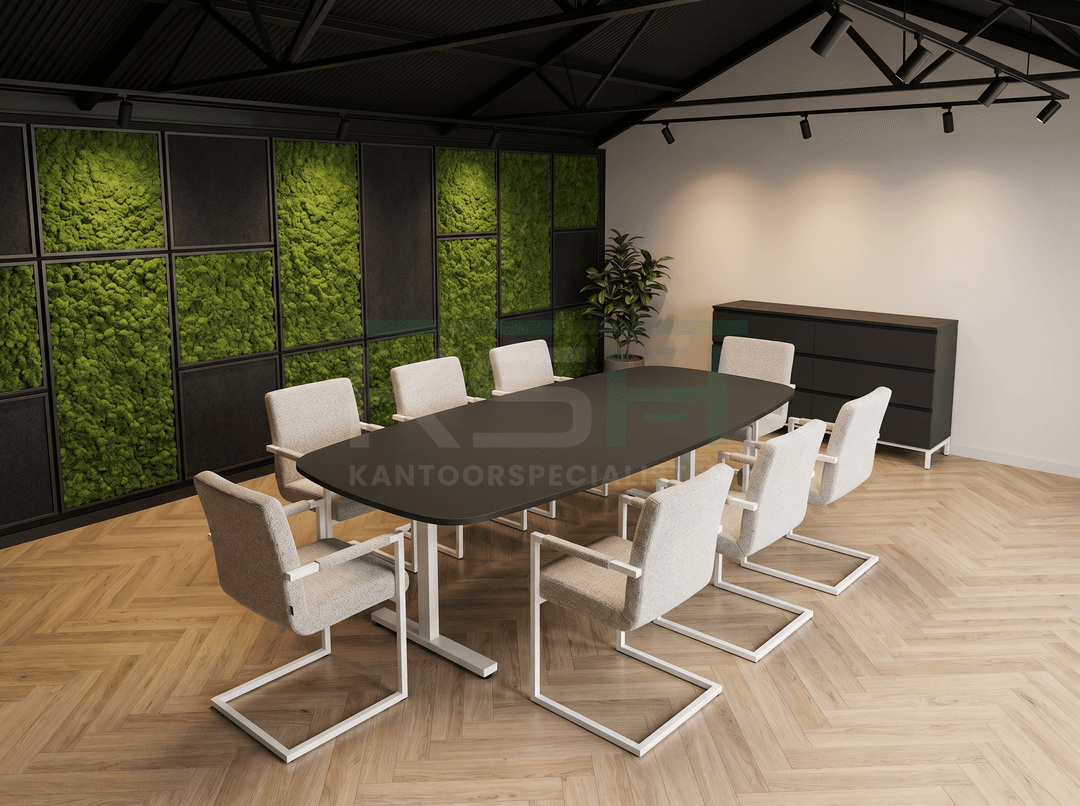 Vamo T-poot Vergadertafel Deens Ovaal 240x120cm Wit - Zwart