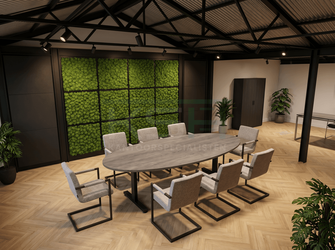 Vamo T-poot Vergadertafel Ovaal 220x110cm Zwart - Bruin eiken