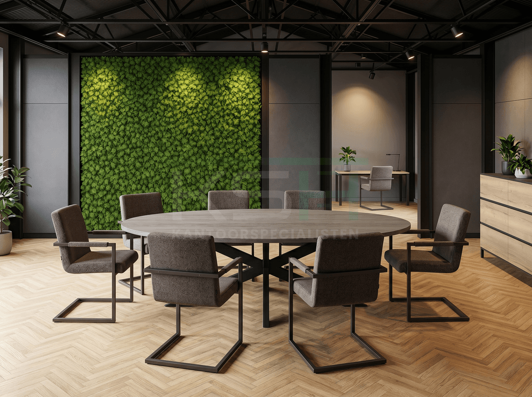 Sterpoot Vergadertafel Ovaal 220x110cm Zwart - Bruin eiken