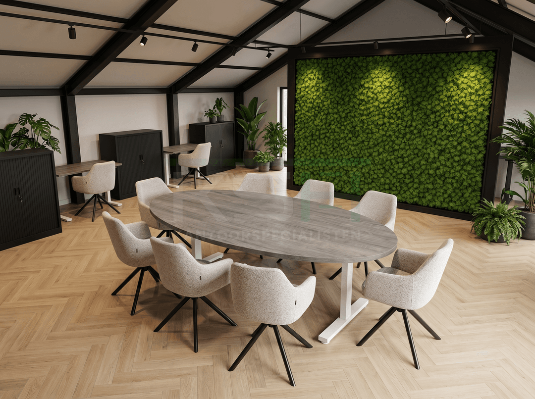 Vamo T-poot Vergadertafel Ovaal 220x110cm Wit - Bruin eiken