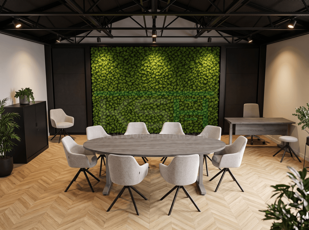Vamo T-poot Vergadertafel Ovaal 220x110cm Aluminium - Bruin eiken