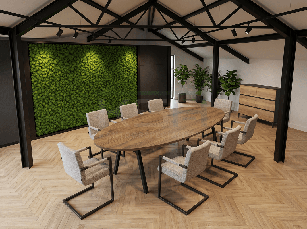 V-poot Vergadertafel Ovaal 220x110cm Zwart - Hickory Noten