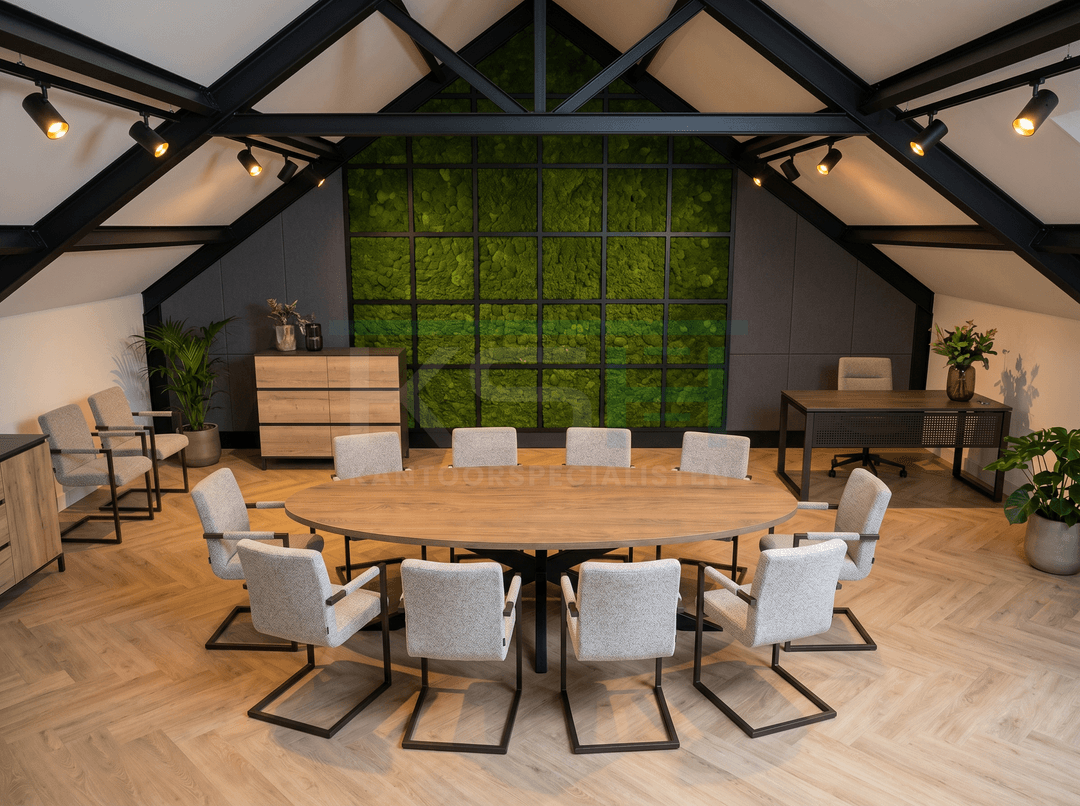 Sterpoot Vergadertafel Ovaal 220x110cm Zwart - Hickory Noten