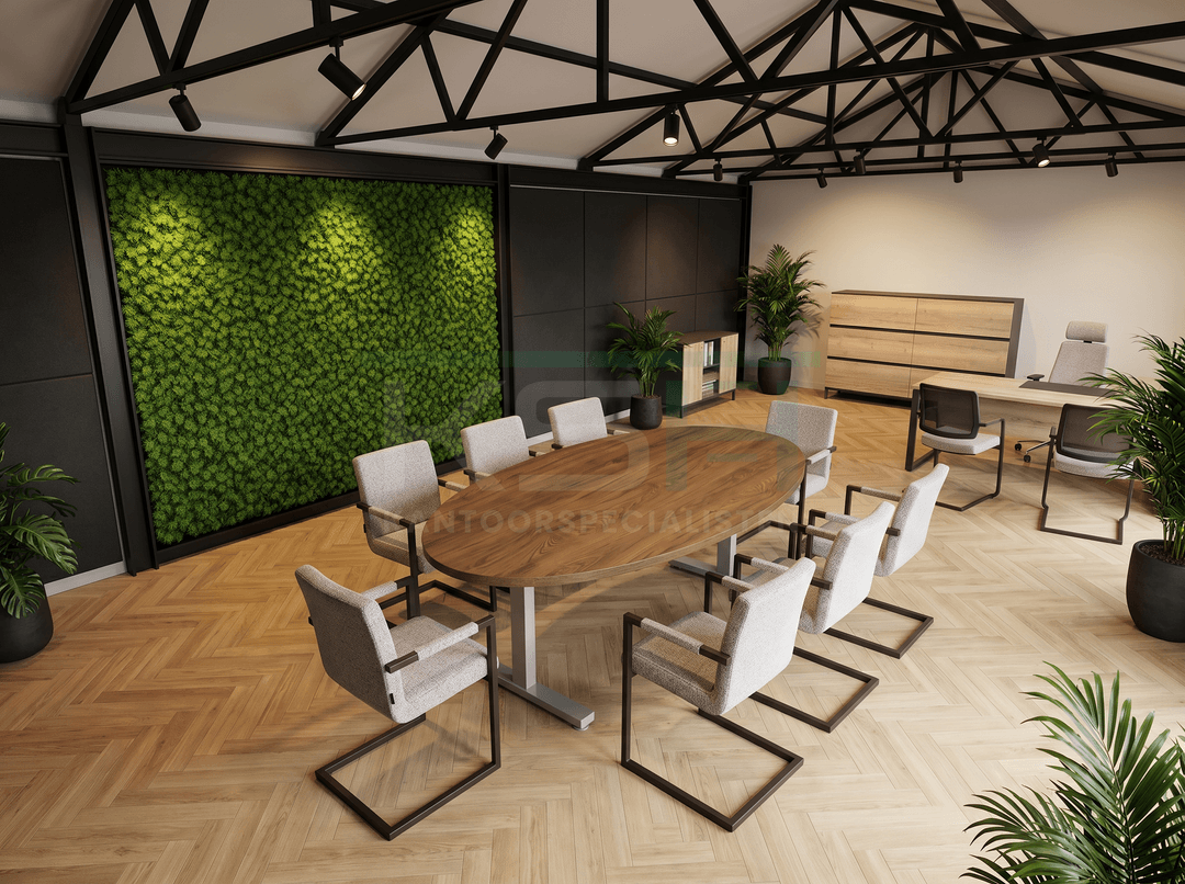 Vamo T-poot Vergadertafel Ovaal 220x110cm Aluminium - Hickory Noten
