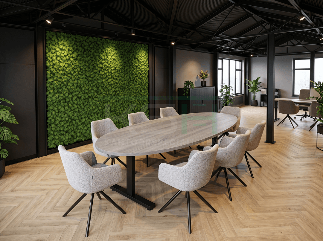 Vamo T-poot Vergadertafel Ovaal 220x110cm Zwart - Midden eiken