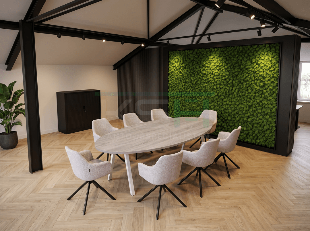 V-poot Vergadertafel Ovaal 220x110cm Wit - Midden eiken
