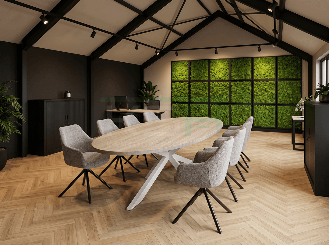 Sterpoot Vergadertafel Ovaal 220x110cm Wit - Midden eiken