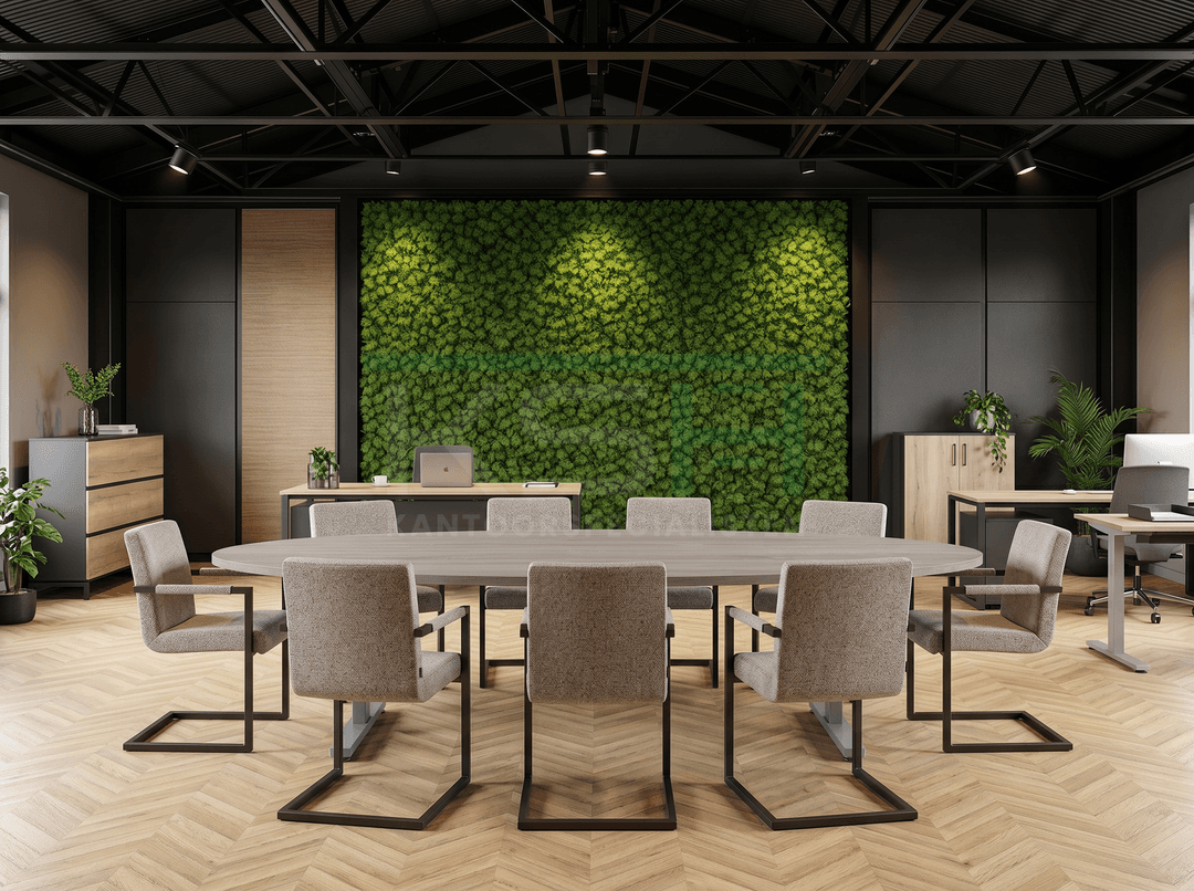 Vamo T-poot Vergadertafel Ovaal 220x110cm Aluminium - Midden eiken