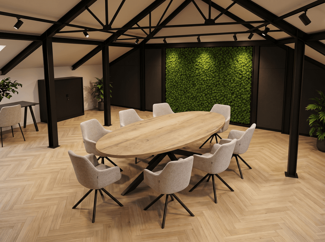 Sterpoot Vergadertafel Ovaal 220x110cm Zwart - Natuur eiken