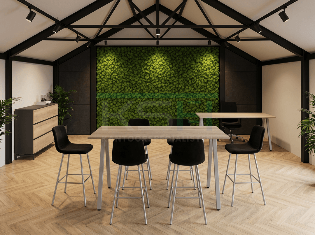 V-poot Statafel recht 160x80cm Aluminium Midden eiken