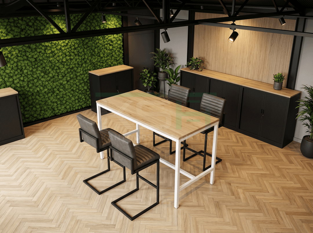 4-poots Bartafel recht 180x80cm Wit Natuur eiken