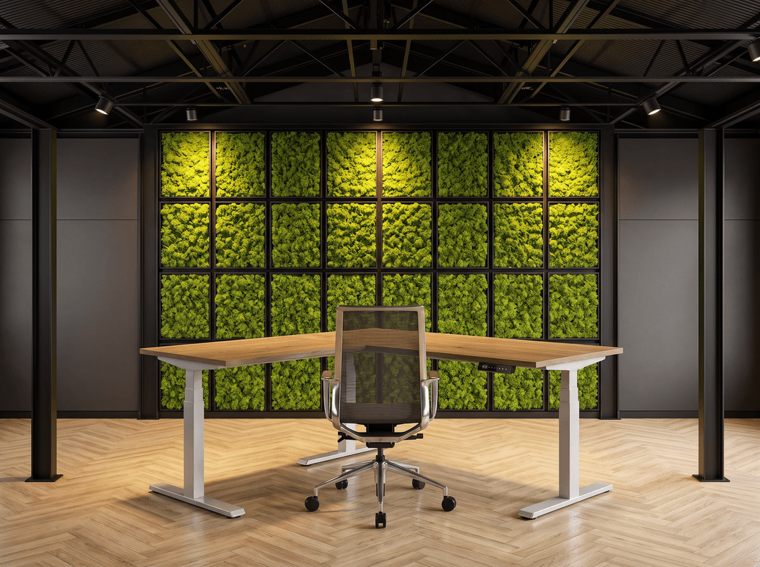 Elektrisch zit-sta Hoekbureau 200x220cm Aluminium Hickory Noten