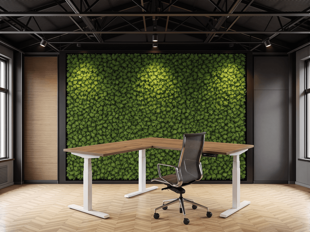 Elektrisch zit-sta Hoekbureau 200x160cm Wit Hickory Noten