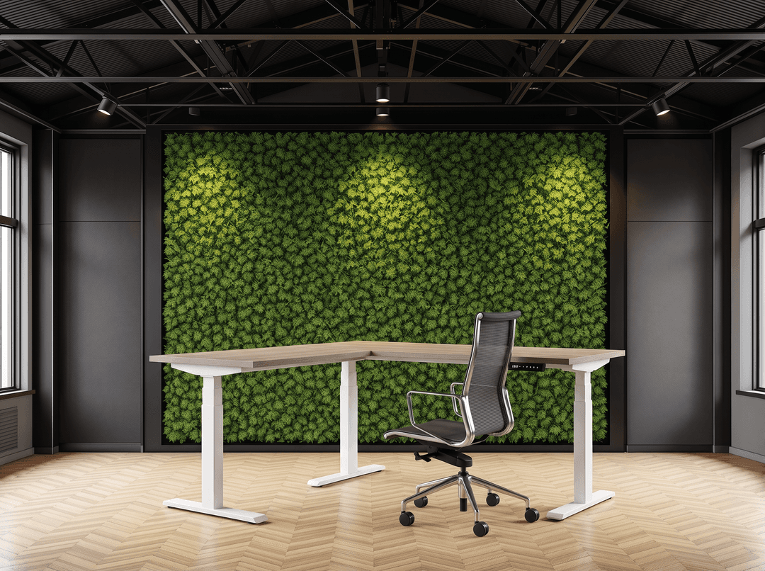 Elektrisch zit-sta Hoekbureau 160x160cm Wit Midden eiken