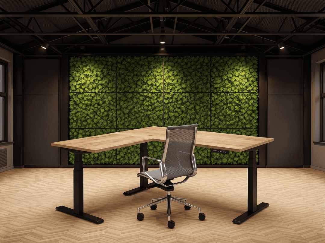 Elektrisch zit-sta Hoekbureau 180x160cm Zwart Natuur eiken