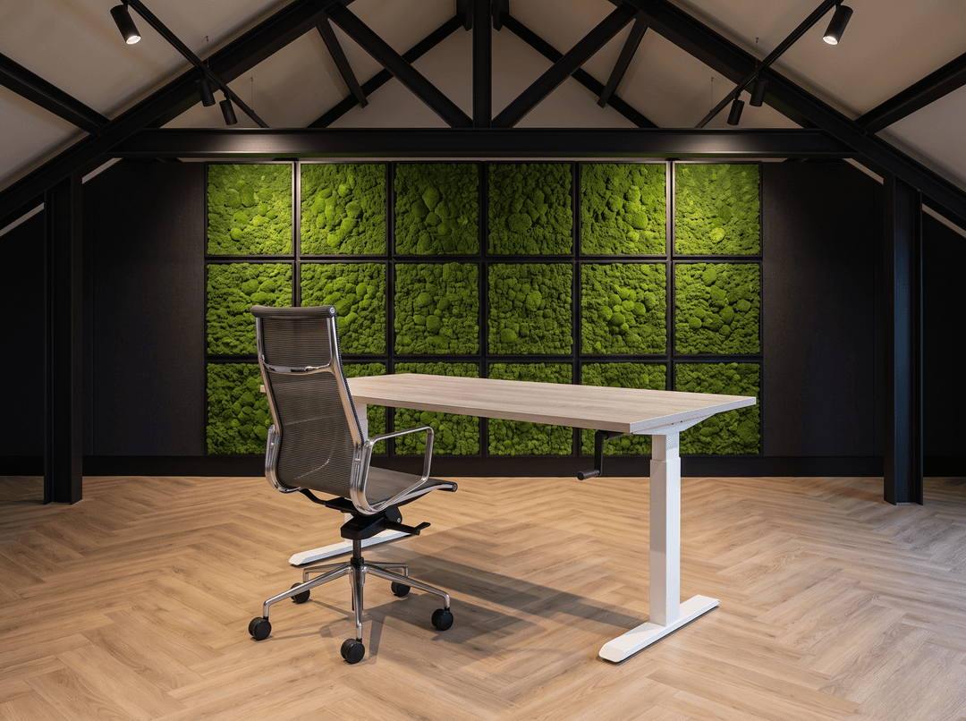 Zit-Sta Bureau Slinger Verstelbaar 200x80cm Wit - Midden eiken