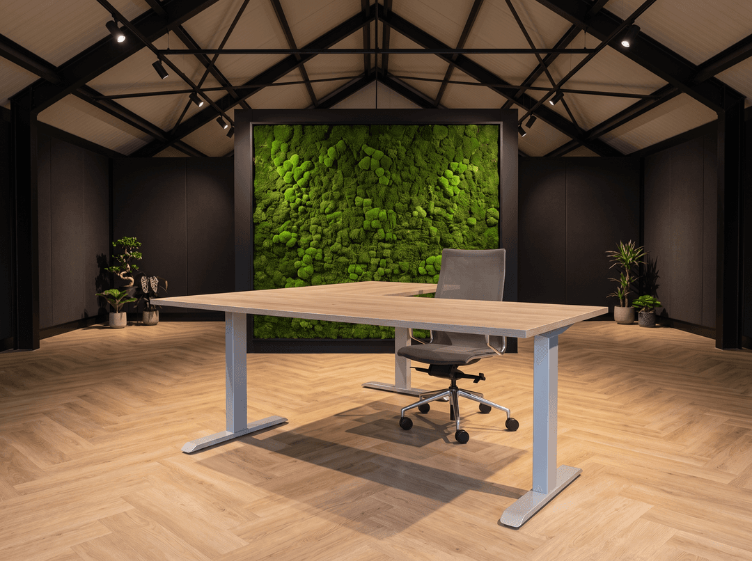 Vamo T-poot Verstelbaar Hoekbureau 180x160cm Aluminium Midden eiken