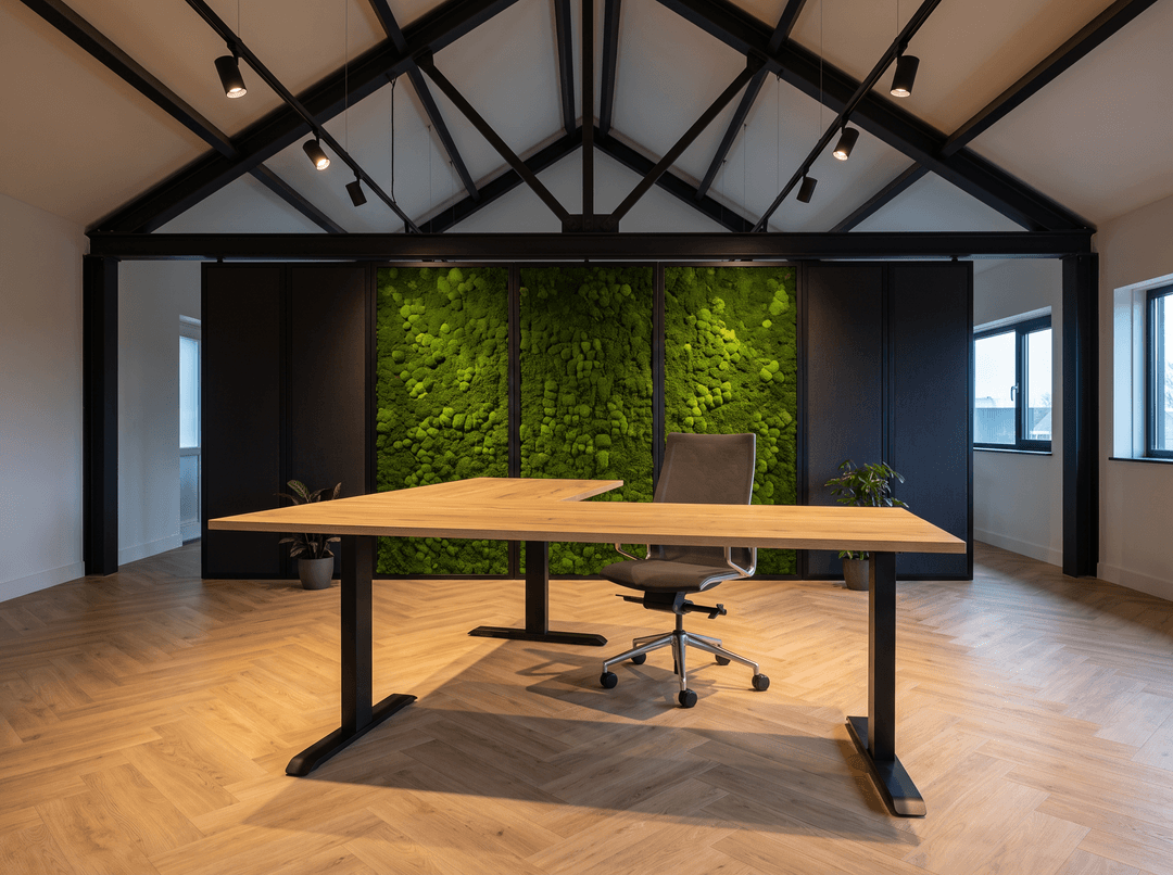 Vamo T-poot Verstelbaar Hoekbureau 180x160cm Zwart Natuur eiken