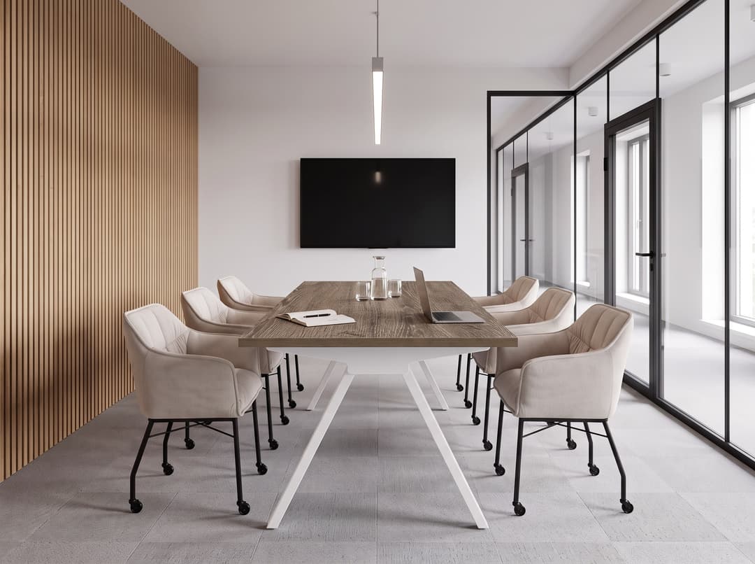 V-poot Vergadertafel recht 200x100cm Wit Bruin eiken