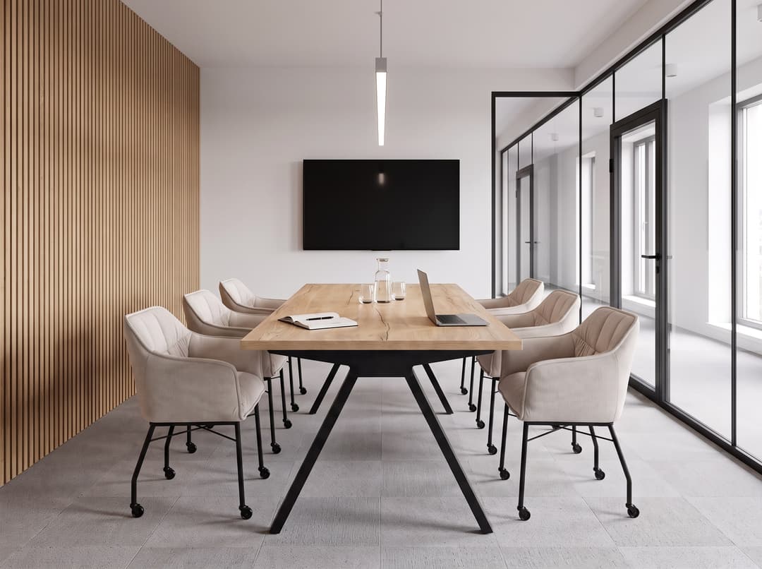 V-poot Vergadertafel recht 180x80cm Zwart Natuur eiken