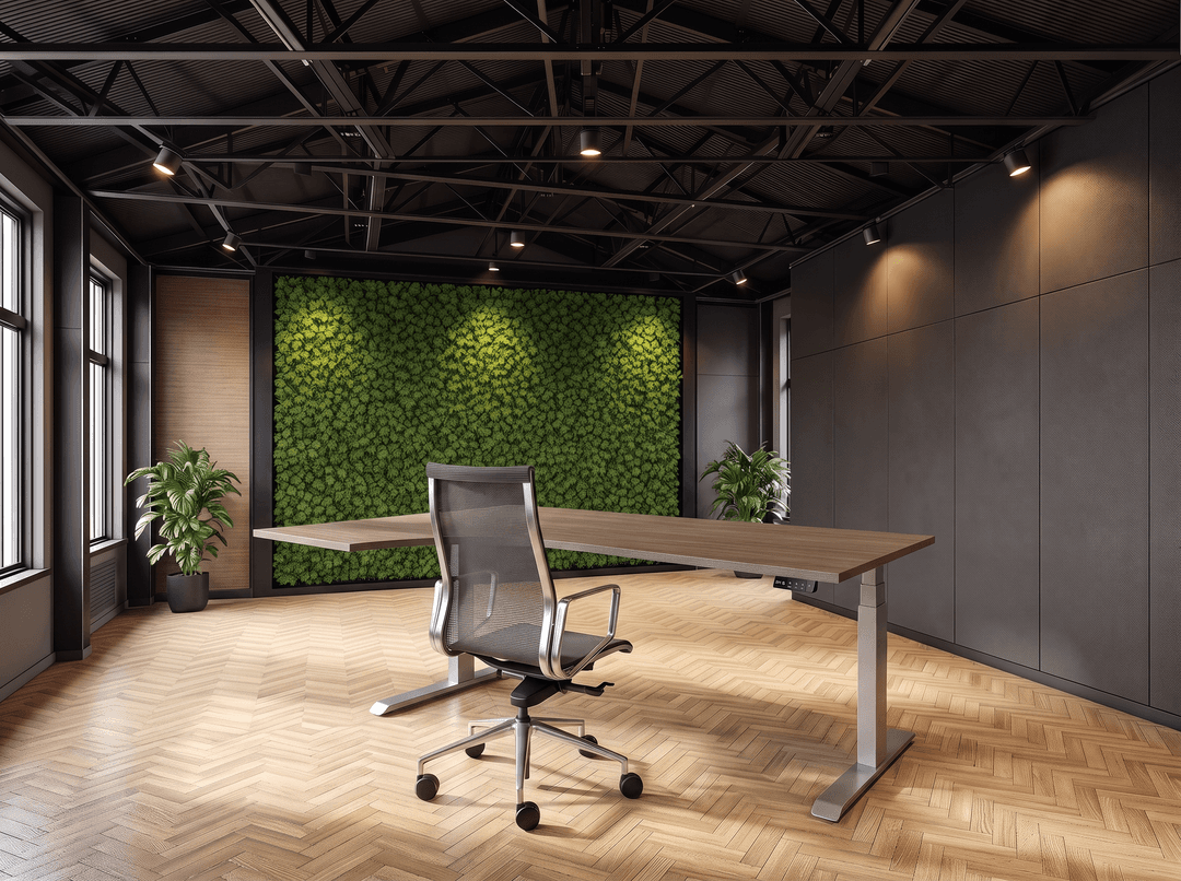 Elektrisch zit-sta Wingbureau 180x120cm (met ronde hoek) Aluminium Bruin eiken Hoek links