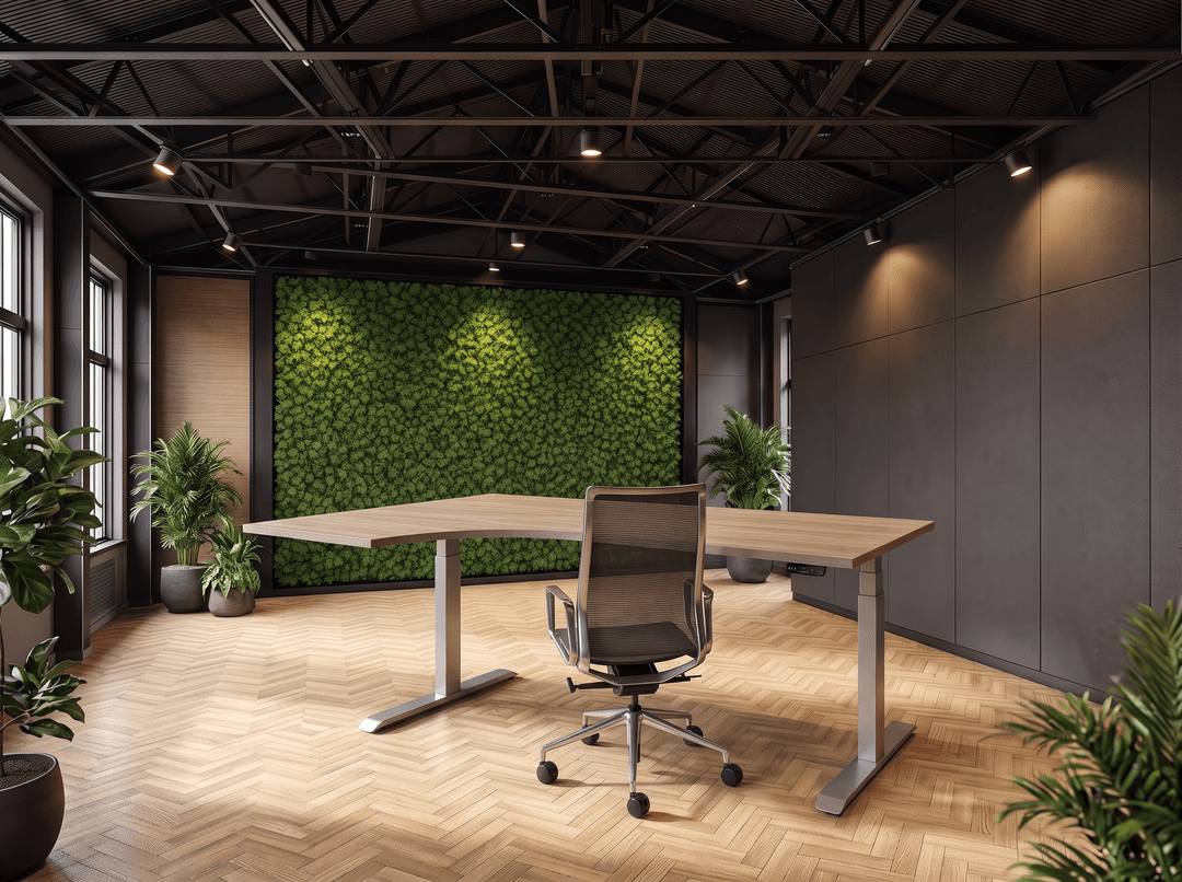 Elektrisch zit-sta Wingbureau 180x120cm (met ronde hoek) Aluminium Midden eiken Hoek links