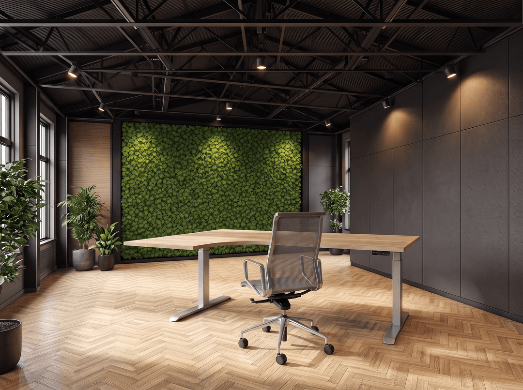 Elektrisch zit-sta Wingbureau 180x120cm (met ronde hoek) Aluminium Natuur eiken Hoek links