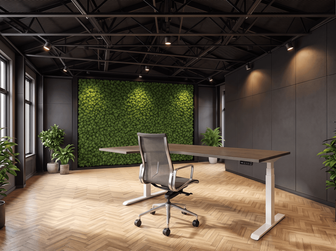 Elektrisch zit-sta Wingbureau 180x120cm (met ronde hoek) Wit Bruin eiken Hoek links