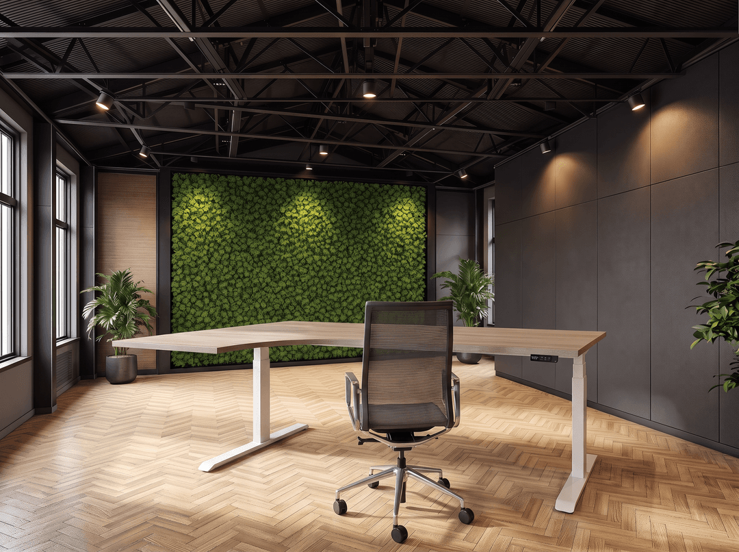 Elektrisch zit-sta Wingbureau 180x120cm (met ronde hoek) Wit Midden eiken Hoek links