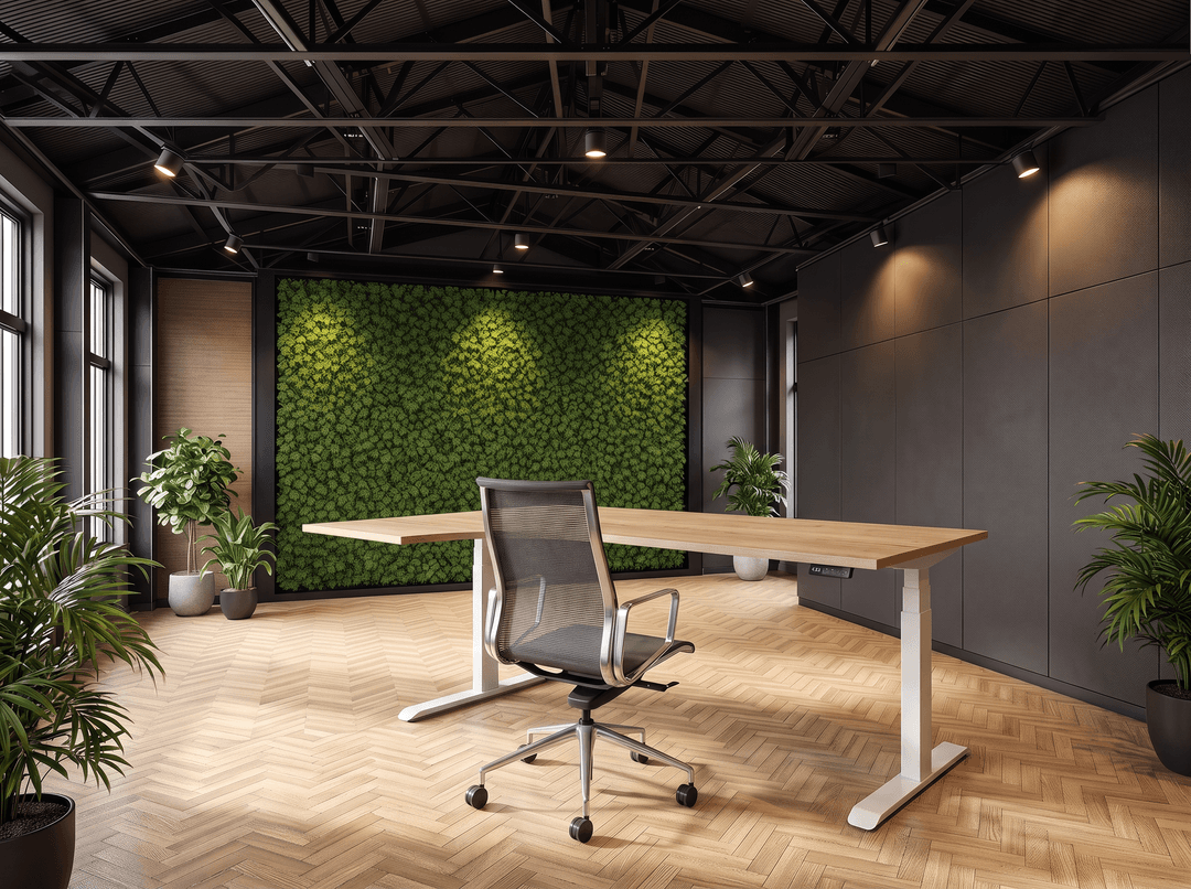 Elektrisch zit-sta Wingbureau 180x120cm (met ronde hoek) Wit Natuur eiken Hoek links