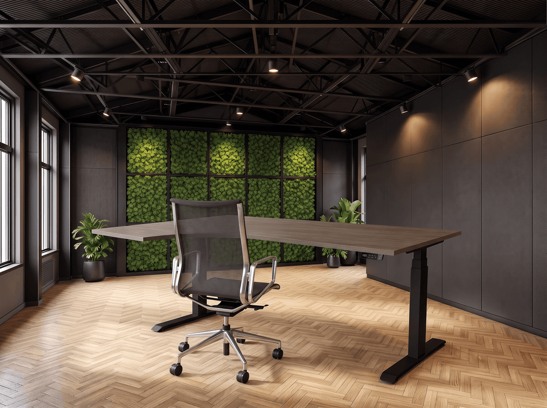 Elektrisch zit-sta Wingbureau 180x120cm (met ronde hoek) Zwart Bruin eiken Hoek rechts