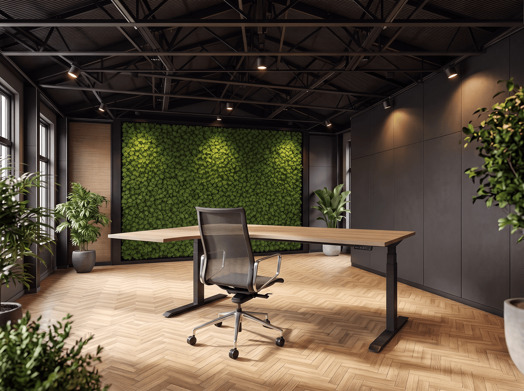 Elektrisch zit-sta Wingbureau 180x120cm (met ronde hoek) Zwart Midden eiken Hoek rechts