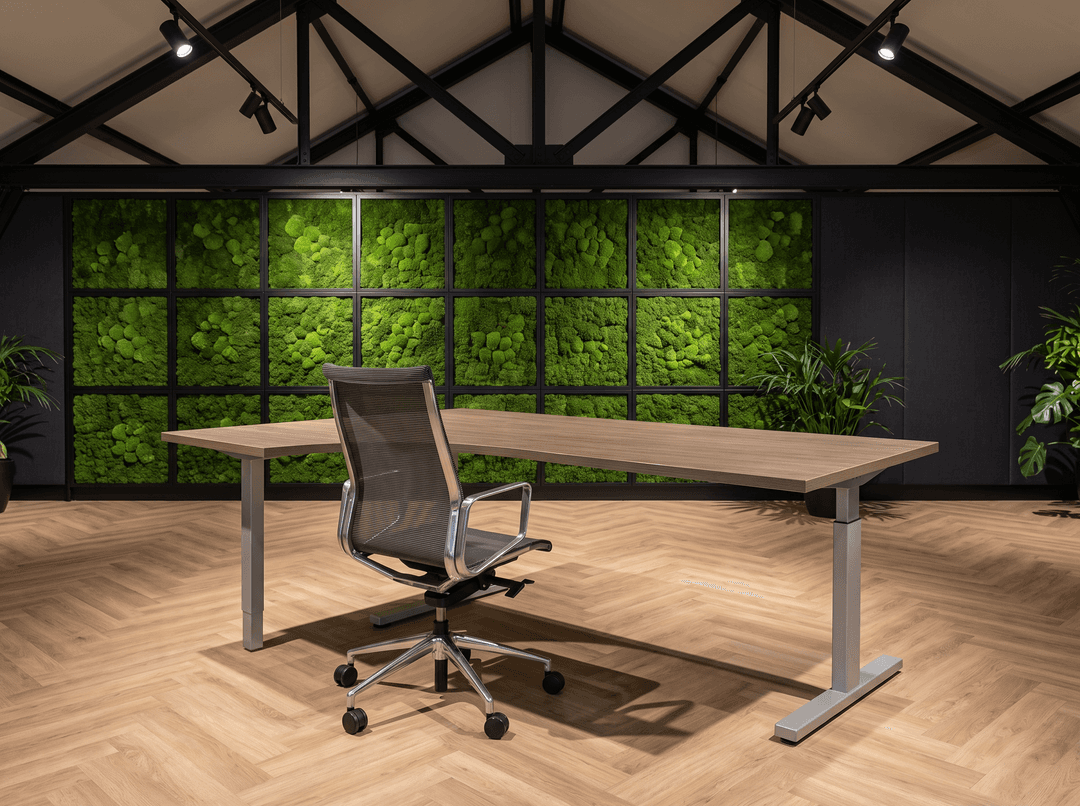Vamo T-poot Wingbureau 180x120cm (met ronde hoek) Aluminium Bruin eiken Hoek links